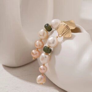 NEW Freshwater Pearl Gold Long Dangle Earrings